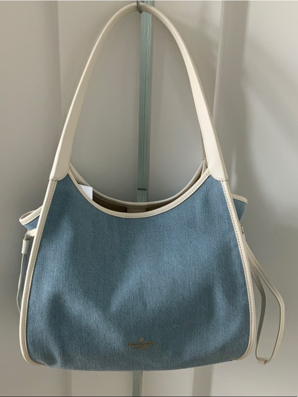kate spade Light Blue Canvas Shoulder Bag with Cream Trim